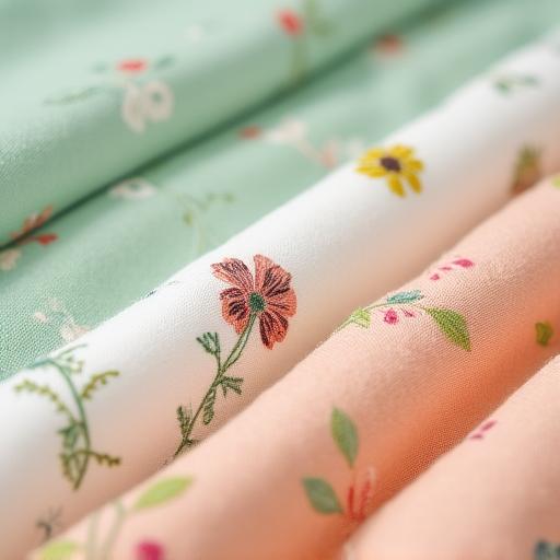 Primo piano di tessuti in cotone con trame floreali pastello