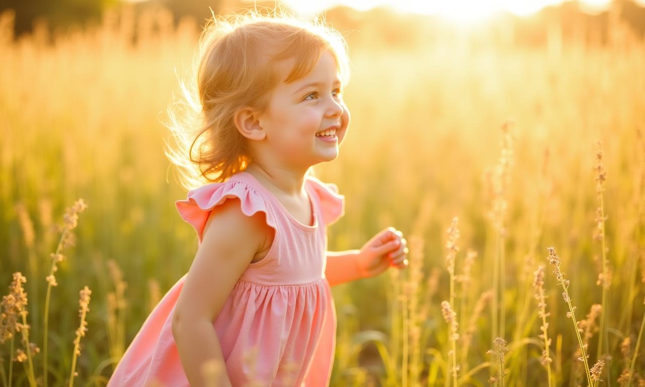 Bambina che indossa un abito in lino leggero in un prato