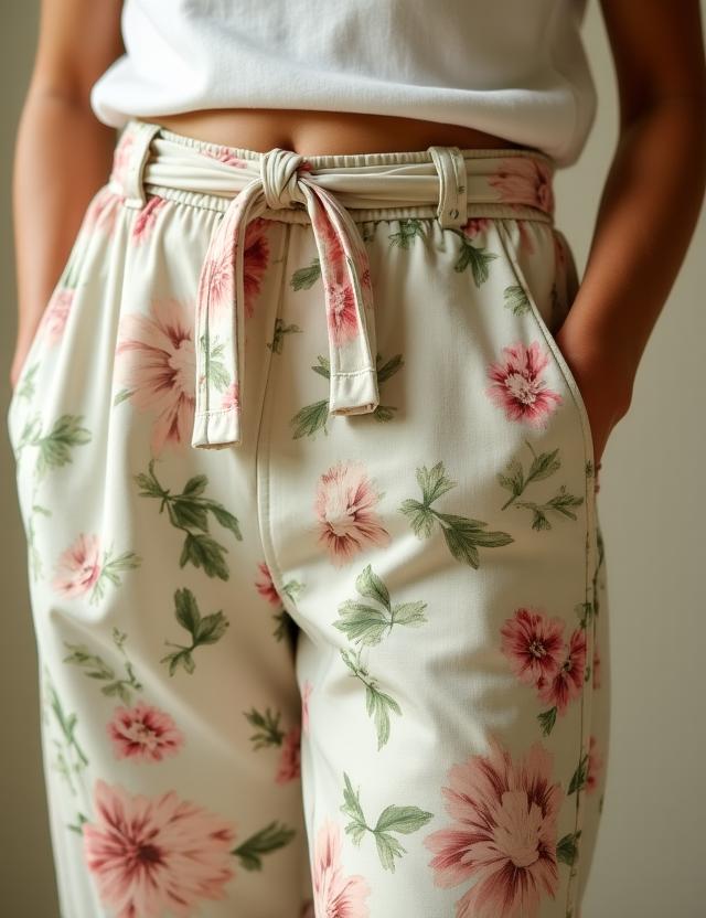 Pantaloni Vittoria in seta leggera con stampa floreale