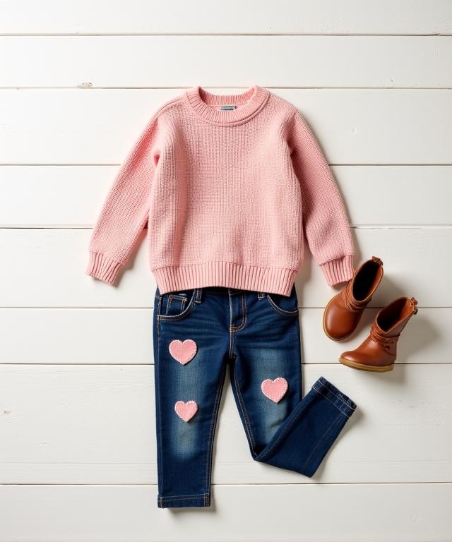 Outfit quotidiano con jeans ricamati e maglioncino rosa
